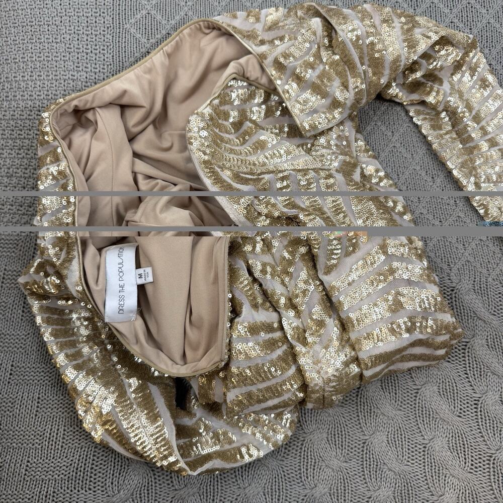 Dress the Population Lola gold sequin long sleeve bodycon mini dress M Fits S - Picture 13 of 14